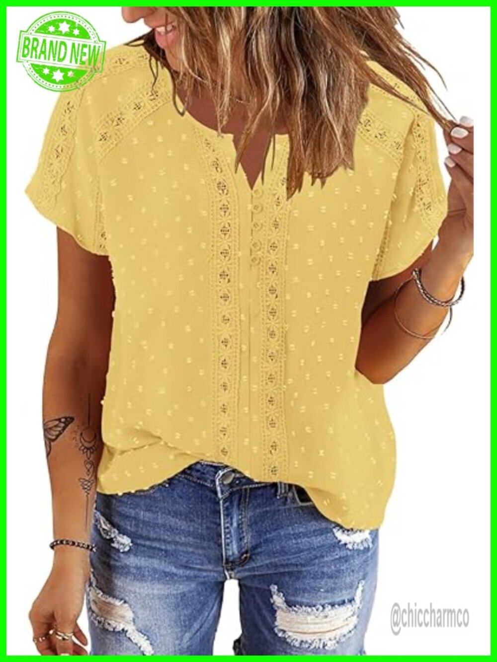 Short Sleeve V-Neck Tunic Blouse Flowy Boho Top